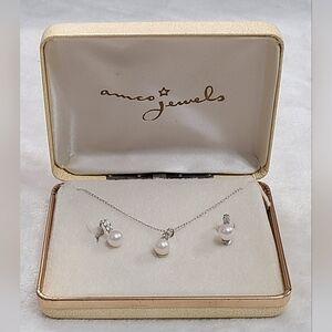 Vintage 50s Amco Jewels Pearl Necklace & Earring Set